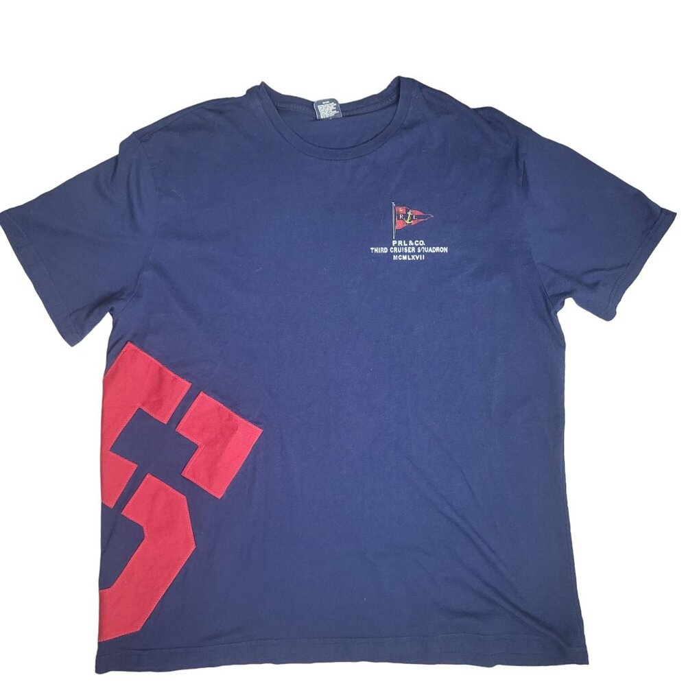 Vintage Polo PRL & Co. Third Cruiser Squadron Embroidered Blue T-Shirt Size XL